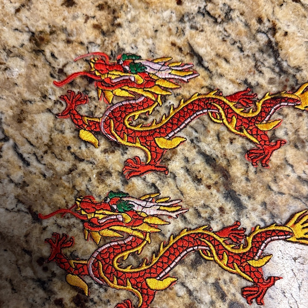 Embroidered Dragon Patch - Red and Yellow